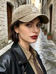 1pc Washed Baseball Cap, A-Z Letter, Classic Retro Dad Hat,Soft Sweatband,Adjustable Size,Lightweight Sun Protection,For Outdoor, Daily Autumn Outfits - Khaki - View 4