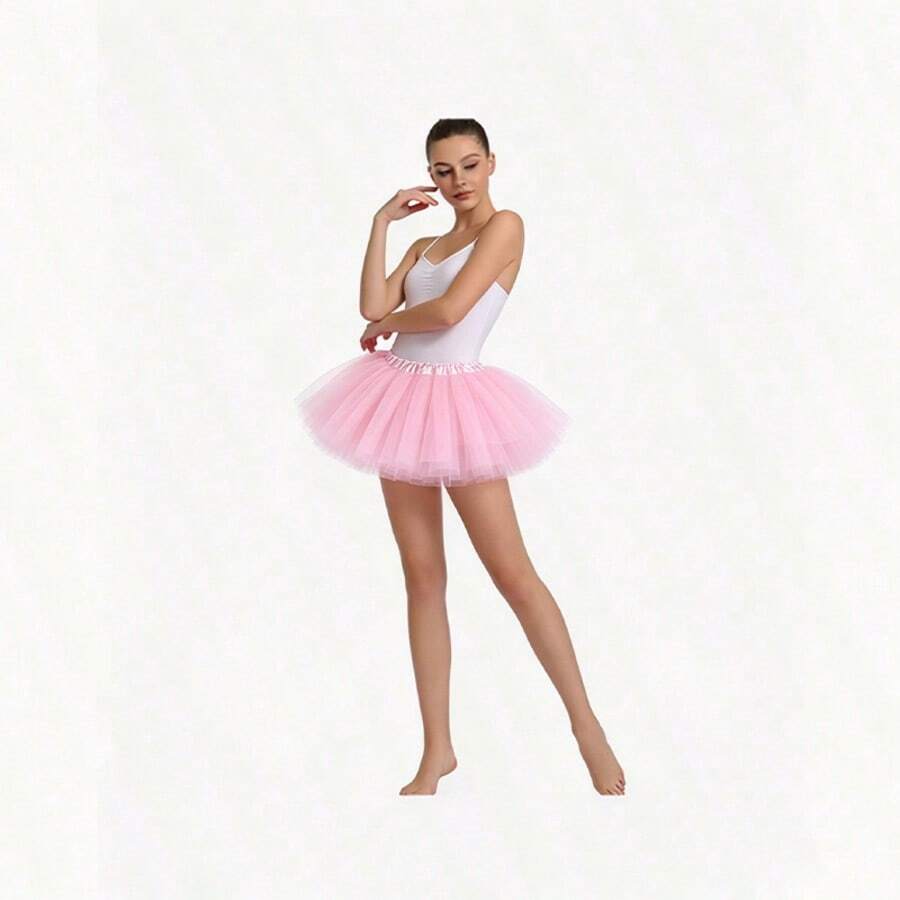 4-Layer Adult Ballet Tutu Mesh Skirt, Suitable For Performance, Costume Party, Cake Skirt, Cosplay And Party Occasions; Cute 4-Layer Ballet Skirt, Suitable For Party Events; Women's Christmas Decoration - Pink - View 1