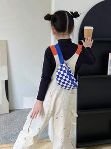 Tas Pinggang Anak Motif Papan Catur, Pilihan Warna Beragam, Tas Selempang Kasual, Tas Koin Olahraga Luar Ruangan Ringan dengan Tali yang Dapat Diatur, Cocok untuk Penggunaan Sehari-hari - A - View 5