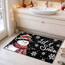 1pc Kitchen Floor Mat, Soft Faux Cashmere Material, Christmas Snowman Pattern, Non-Slip Kitchen Mat, Absorbent Bathroom Mat, Entryway Doormat, Bedroom Door Mat, Suitable For Multiple Scenarios, Room Decor, Holiday Gift - Multicolor - View 3