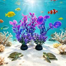 5pcs Artificial Aquarium Plants, Fish Tank Decoration Fake Water Plants, Maintenance-Free, With Base, Sand And Stone Tray Decoration - Happy Aquarium - View 3