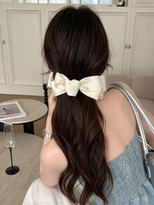 1pc Women's Glossy Satin Multi-Layer Bow Banana Hair Clip, Fashionable Elegant Hair Accessory, Suitable For Various Occasions - Black - View 3