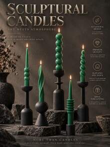 1pc Dark Green Long Taper Candle, Spiral Wave Artistic Design, Multiple Designs Available, Suitable For Christmas Home Decor, Holidays, Autumn Home Decoration, Wedding Decor, Candlelight Dinner, Party, Living Room Tabletop Display And Holiday Gifts - Multiple Styles - View 6