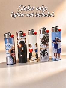 Custom Stickers (Lighter Not Included), Suitable For Pocket-Sized Device Modification. High-Definition Photo Material Printed On Soft Macaron Background. Customizable Personalized Text. Hand-Applied, Unique Tactile Feel. Perfect Gift - Multicolor - View 6