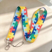 Colorful Puzzle Piece Autism Awareness Lanyard, Printed Neck Strap For Keys, Phone Lanyard ID Card Holder Strap For School Work, Lovely Gift - Multicolor - View 5