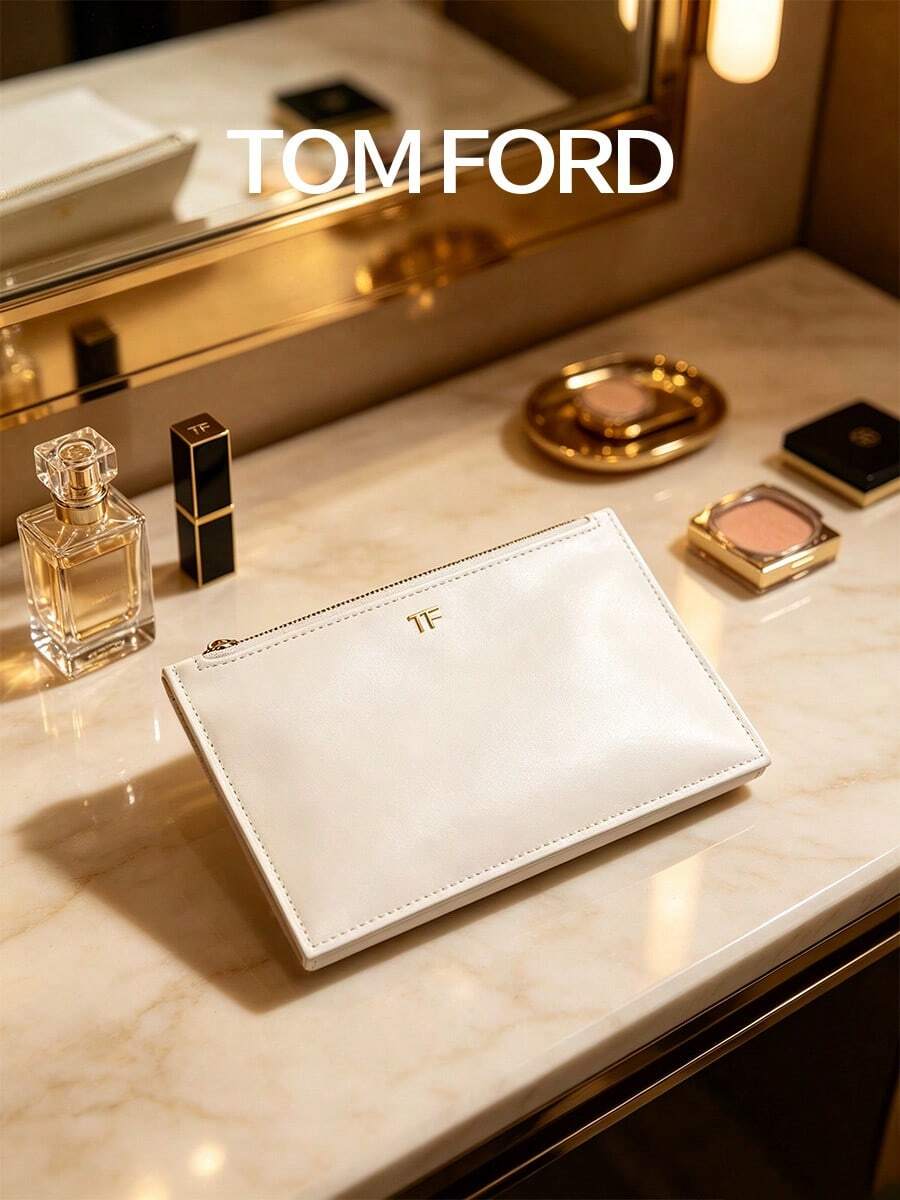 TOM FORD Off‑White Side Zipper Pouch, Cosmetic Clutch Bag, Travel Storage Pouch - White - View 1