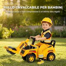 AIYAPLAY Rullo Compressore Cavalcabile per Bambini 1-4 Anni, Macchina Cavalcabile con Rullo Anteriore Sollevabile, Clacson e Vano Sotto il Sedile, Giallo - Giallo - Visualizzare 2