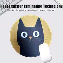 1pc Round Cute Black Cat Print Mouse Pad, Rubber Non-Slip Desk Mat, Heat Transfer High Definition Waterproof Washable Smooth Gaming Office Mouse Pad, Multiple Cartoon Cat Patterns Available, Stitched Edge Wear-Resistant Cute Desk Decor - View 7