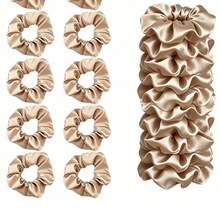5/10/20 Pieces Of Khaki Ladies Elegant Solid Color Satin Hair Ring, Suitable For Daily Use, Sports, Vacation, Suitable For Curly Hair Accessories - Khaki - View 3