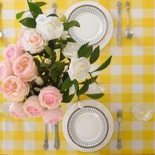1pc/3pcs Yellow Plaid Rectangular Tablecloth Decor, Yellow & White Plaid Background Disposable Plastic Tablecloth, 54 X 108 Inches, Suitable For All Seasons Birthday, Wedding Party, Outdoor Dinner, Holiday Party Decoration - Yellow - View 4