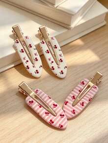 4pcs Women's Acetate Cherry Print Design + Pink And White Matching Design Fresh Sweet Style Side Bangs Hair Clips Duckbill Hair Clips Makeup Bangs Hair Clips Seamless Clips Daily Wear Versatile Elegant Accessories Spring Summer Autumn Winter Fashion Hair Accessories Suitable For Daily Use - Multicolor - View 5