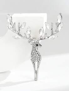 1pc Christmas Reindeer Rhinestone Brooch, Gold/Silver Color Optional, Exquisite Sparkling Rhinestone Deer Horn Design Women's Pin, Suitable For Coats, Suits, Sweaters, Scarves And Bags Decoration, Perfect For Daily Commute, Christmas Party, Winter Outfit And Holiday Gift - Multicolor - View 12