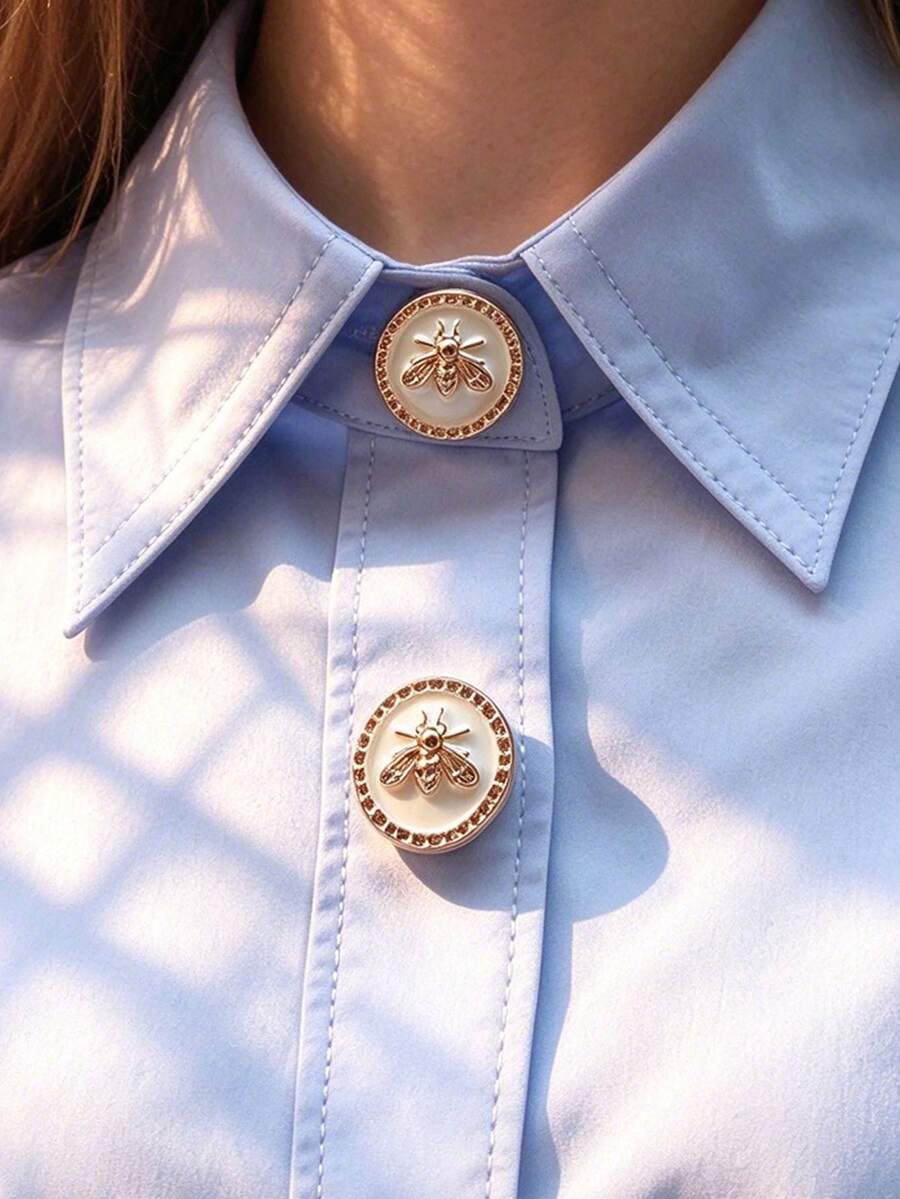 1pc/2pcs Elegant Floral Geometric Button Cover, Shirt Button Cover Clip-On Button Cover, Fashion Crystal Cufflink Cover - White - View 1