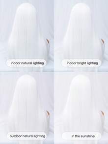 alicegarden 26-Inch Long Synthetic Wig Featuring A Natural Straight Style A Stunning White. Designed With Bangs , This False Hairpiece Is Perfect For Ms Daily Party Cosplay Use, Offering A Natural And Natural Durable Wig Gift For Ladies. - White - View 9