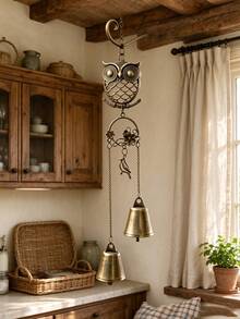 Forest-Style Metal Owl Double Bell Wind Chime, Christmas Thanksgiving Housewarming Gift For Friends, Entryway Door Decorative Ornament,Halloween Decor,Christmas Decorations For Home - Multiple Styles - View 4
