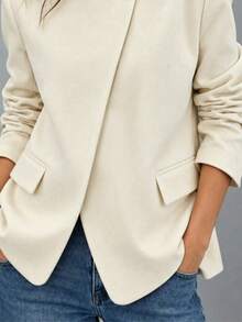 HUTENER Blazer femme automne/hiver, blazer asymétrique à boutons devant, couleur unie, manches longues, poches à rabat, tenue de bureau élégante et décontractée, vêtements élégants pour femmes, tenue d'automne pour femmes - Jaune clair - Voir 5