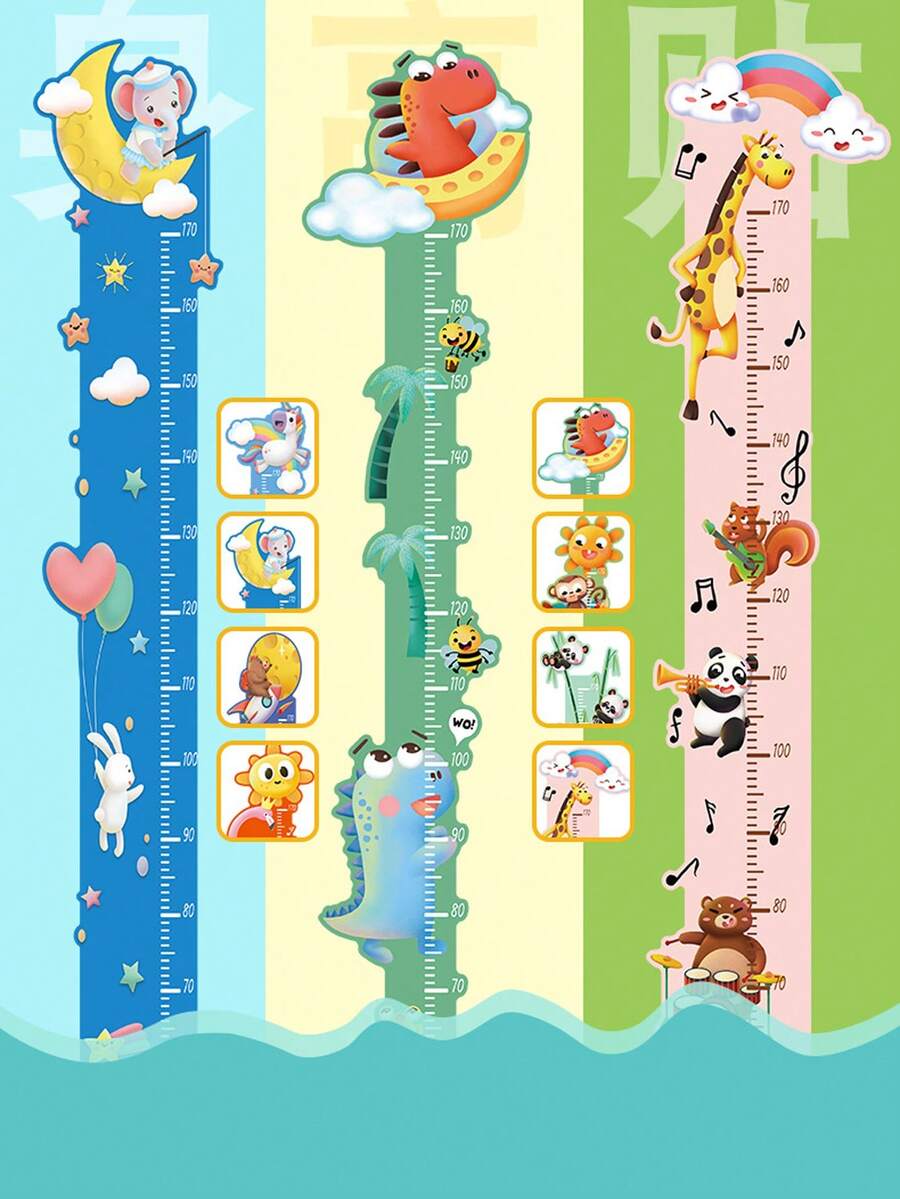 1pc Kids Cartoon Height Chart, Unicorn Rainbow Moon Mouse Rocket Bear Pattern, Self-Adhesive Growth Ruler 0-190cm, Suitable For Baby Room, Height Chart - Multicolor - View 1