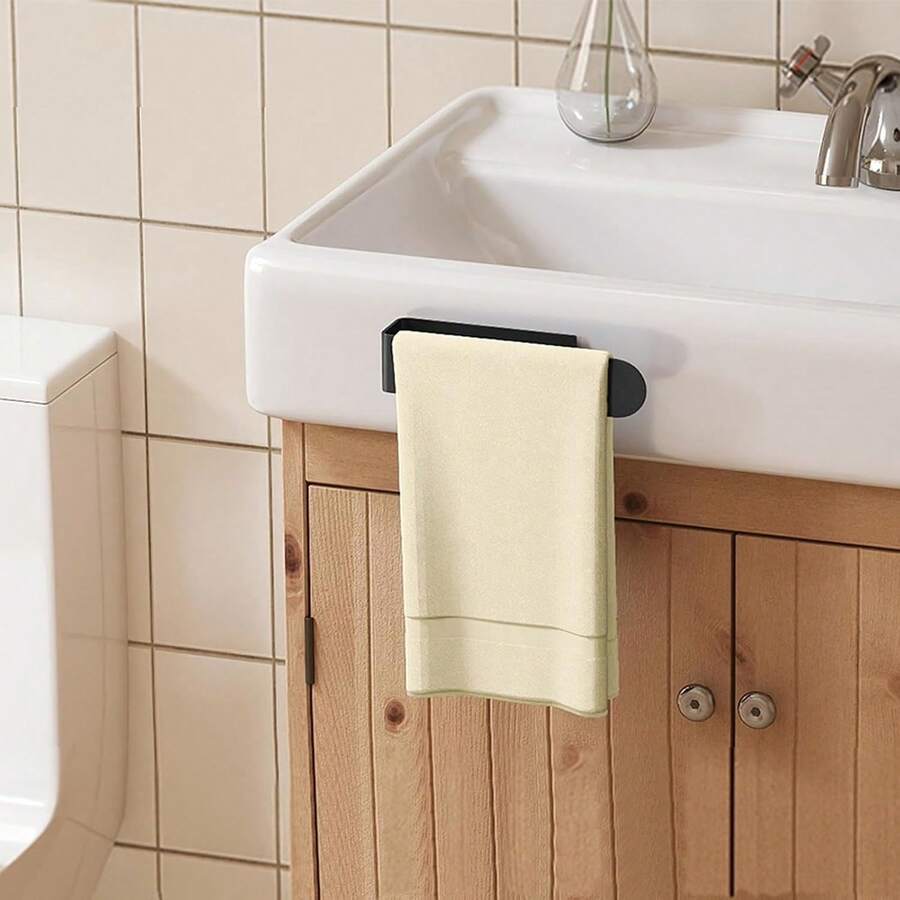 Minimalist Square U‑Shaped Wall Towel Bar, Tool‑Free Adhesive Towel Rack For Bathroom, Kitchen Hand Towels And Cleaning Rags