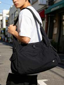 Navy Blue Nylon Large Capacity Tote Bag With Adjustable Shoulder Strap, Multiple Pockets, Lightweight, Commuter Casual One Shoulder Crossbody Large Bag - Multicolor - View 3