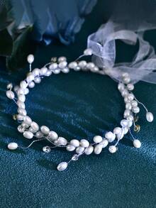 1PC Elegant Pearl Bridal Hairband Fashion Rhinestone Handmade Women's Headband Suitable For Wedding Holiday Party Hair Accessories - White - View 3