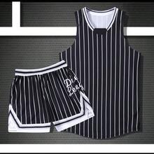 Custom Black Pinstripe Basketball Jersey 2pcs Tank Top & Shorts Set, Personalized Team Name Number Logo, Soft Uniform For Men/Women Game Training Gift - Black and White - View 2