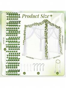 Outdoor Mosquito Net DIY, With Green Ivy Vine Accessories Set, Curtain Bed Canopy, Princess Mosquito Net, Suitable For Bed Canopy Four-Corner Post Elegant Mosquito Net Set, With Hooks And Tassel Rope Mosquito Netting, Screen-Style Bed Canopy Curtain, Mosquito Net (Light Strip Not Included) - 4-door Model - View 4
