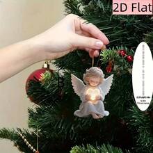 2D Flat, 1pc Cute Angel Acrylic Christmas Decoration - White And Gold, Tree Top Ornament Or Car Rearview Mirror Hanging, Christmas Tree Keychain Accessory, Party And Holiday Decor, 2D Flat - A - View 1