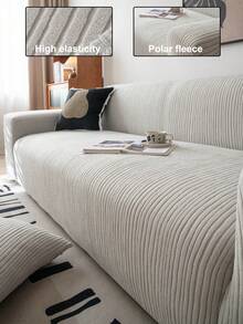1pc Classic Elastic Fitted Sofa Cover, With T-Shaped Back Cushion Design, Machine Washable Polyester Fiber Dustproof Cover, With Antibacterial And Soft Properties, Suitable For Single Sofa, Double Sofa, 3-Seater Sofa And 4-Seater Sofa, Holiday Decoration - Light Grey - View 1
