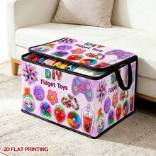 1PC DIY Stress Relief Toy Pattern Under-Bed Storage With Zipper Flip Cover Foldable Storage Box - Suitable For Book Organization, Under-Bed Storage, Car Trunk Storage, Cosmetics, Hair Styling Tools, Toy Storage, Student Back To School Storage, Office, Home Organization, Clothing, Blankets, Large Capacity Storage For Small Household Items - A - View 4