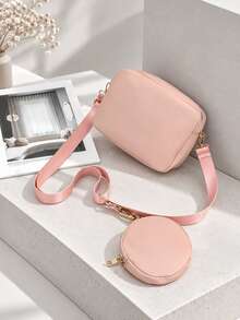 1pc Women's Quilted Diamond Stitch Camera Bag, Detachable Wide Strap Small Round Crossbody Bag, Minimalist Versatile Casual Small Bag - M1950 - View 6