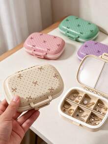Cute Bow Polka Dot Portable Storage Box, Wheat Straw Multi-Compartment Pill Box, Reusable Pocket-Sized Daily Medicine Organizer, Travel Jewelry Storage Box, Can Hold Earrings, Rings And Small Accessories, Lightweight Mini Container, Suitable For Halloween, Thanksgiving, Christmas, Holiday Gifts, Home And Travel Use - Multicolor - View 3
