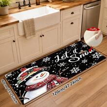1pc Kitchen Floor Mat, Soft Faux Cashmere Material, Christmas Snowman Pattern, Non-Slip Kitchen Mat, Absorbent Bathroom Mat, Entryway Doormat, Bedroom Door Mat, Suitable For Multiple Scenarios, Room Decor, Holiday Gift - Multicolor - View 11