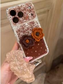 Vintage Colorblock Lace 3D Flower Phone Case Compatible With Apple 18 Pro Max, 17 Pro, 15, 16, 17 PM, 18 Pro, Creative Full Coverage Double Layer Shockproof Phone Cover For Women - Multicolor - View 1