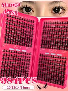 XISHIYO 384簇天然DIY接睫毛套組，10mm-16mm捲度單簇假睫毛，適合初學者的睫毛增強套組，含睫毛膠、鑷子、刷子，天然假睫毛禮物，適合女性與女孩 - 彩色 - 查看 3