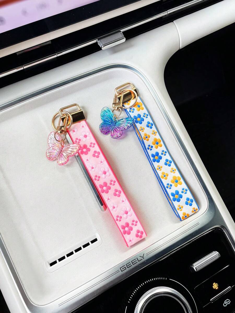 Creative Jacquard Woven Strap Resin Butterfly Keychain Lanyard, Wrist ...