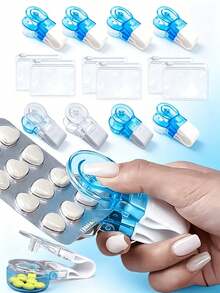 2/1pc Portable Pill Dispenser With Pill Box, Travel Pill Dispenser, Suitable For Blister Pack Tablets, Portable Pill Dispenser, Pill Opener, Pill Dispenser, Travel Essential, Home Gadget, Pill, Capsule Aid Tool, New Pill Dispenser - Multicolor - View 1