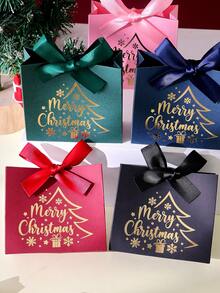 30pcs Christmas Gift Box Set, Gold Foil Merry Christmas Christmas Tree Pattern, Green Paper Gift Boxes With Satin Ribbon, Elegant Holiday Party Candy Packaging, Christmas Snacks, Cookies, Small Gifts Packaging, Christmas Eve Party Decoration Gift Box - View 2