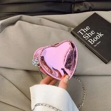 Laser Shiny Heart Mini Crossbody Bag, Sweet Chain Small Purse For Girls, Fashionable Shoulder Bag Accessory - A - View 11