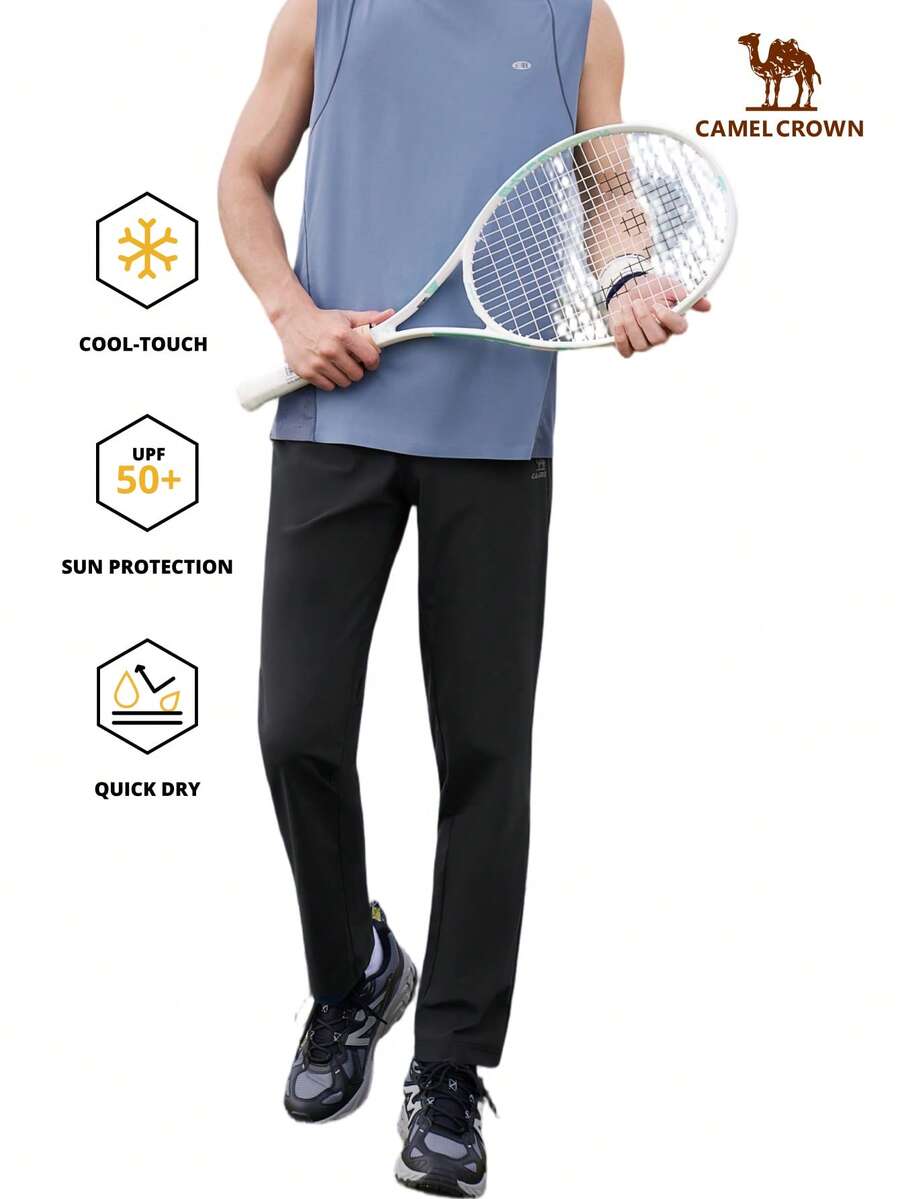 CAMEL CROWN Men's Summer Quick-Dry Sports Pants, Breathable Elastic Straight Leg Joggers, Suitable For Running And Casual Wear - Phantom Black - View 1