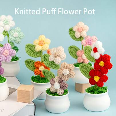 1 pieza Planta en maceta de flores de burbuja tejida a mano, flores multicolores degradadas, adecuada como regalo hecho a mano para amigos, familia y amantes, aplicable para decoración del hogar y oficina, decoración del coche, regalo del Día de San Valentín, sin batería requerida