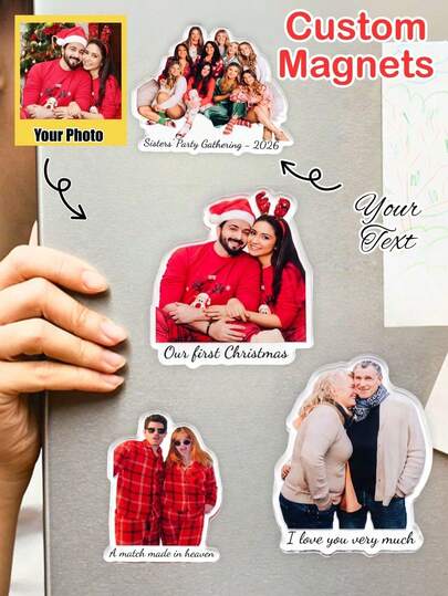 1/3/5pcs Customized Porcelain White Acrylic Fridge Magnets, Customizable Text/Photo, Storage Cabinet Decoration, Unique Souvenir For Valentine's Day, Christmas, Anniversary, Birthday, Suitable For Couples, Families And Friends