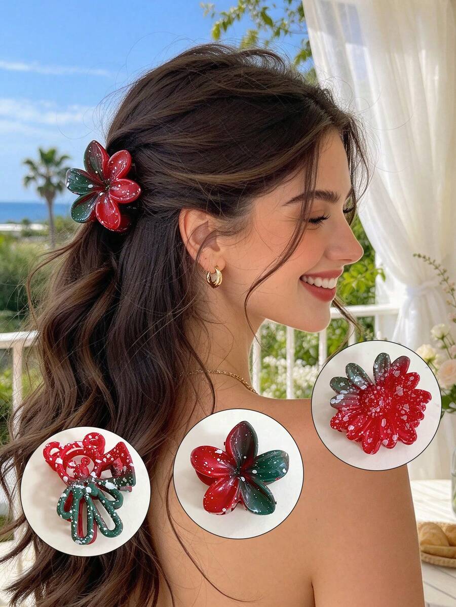 Christmas Atmosphere Snowflake Splatter Hair Claw, Autumn/Winter New Cute Small Minimalist Hair Claw Hair Accessory, Suitable For Girls Daily/Party Decoration - Multicolor - View 1