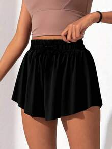 Women's Flowy Sports Shorts, Suitable For Gym, Yoga, Fitness, Running, Tennis, Comfortable Casual Skirt With Pockets, Summer Black - Black - View 2