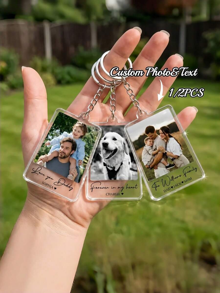 1/2pcs Custom Keychain,Personalized Photo&Text Keychain,Custom Couple Keepsake,Anniversary Gift,Gift For Him Her,Valentine's Day Gift - Multicolor - View 1