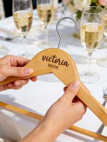 1pc Customized Personalized Engraved Wooden Hanger, Custom Name Text Laser Engraved, Smooth Non-Slip Hanger, Wedding Keepsake Gift For Bride, Bridesmaid, Maid Of Honor, Bridal Gown Display, Bridal Shower Party Favor - Multicolor - View 4