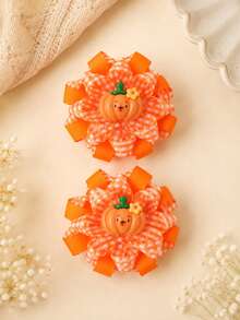 2pcs Thanksgiving Plaid Hair Clips For Kid Girls,Cute Cartoon Pumpkin Checkered Barrettes For Thanksgiving Gatherings,Gift,Child Girls' Hair Accessory - Multicolor - View 1
