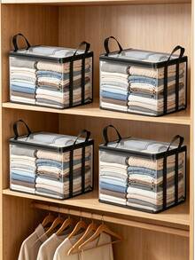 4pcs Closet Storage Transparent Storage Bags With Handles, Black Trim Dust-Proof And Moisture-Proof Storage Bags, Large Capacity Foldable, Easy To Store And Categorize, Suitable For Bedroom, Classroom And Dormitory Book Moving - Transparent Black Border - View 10