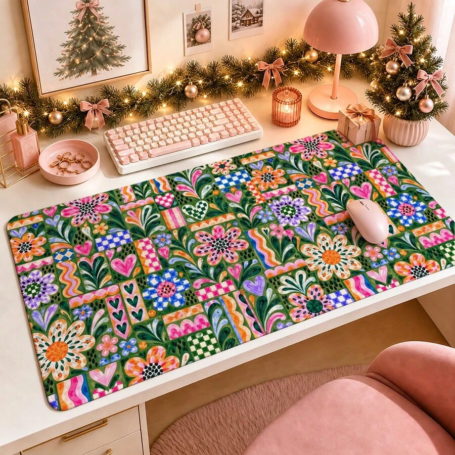 1pc Mediterranean Tile Style Colorful Patchwork Desk Mat, Multi-Purpose Makeup Nail Art Table Pad, Large Non Slip Desktop Protector S/M/L/XL - View 1