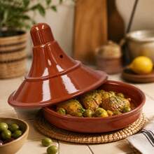 Ceramic Tajine 25 Cm For Slow Cooking, Clay Pot With Conical Lid For Gas Stove And Direct Fire, Traditional Cookware For Meat And Vegetables - View 4
