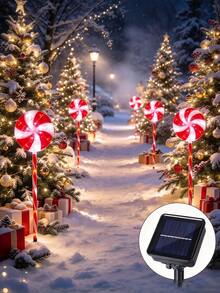 Christmas Lollipop Solar String Lights, With 5 Lollipops, LED Ground Stake Lights, Auto Charging, Suitable For Garden, Flower Bed, Pathway, Porch And Christmas Party Decoration. - Solar Lollipop Light - View 6